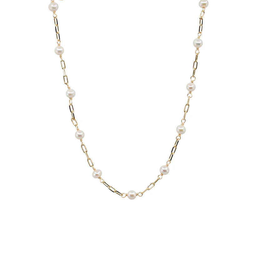 Brigett - Gold-Tone Petite Paperclip Freshwater Pearl Necklace