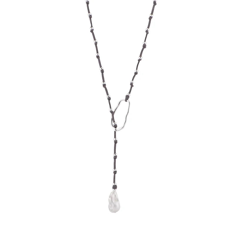 Carina - Adjustable Suede and Freshwater Pearl Baroque Necklace