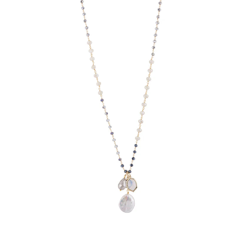 Nicole - Rosary-Styled Chain and Freshwater Pearl Charm Necklace