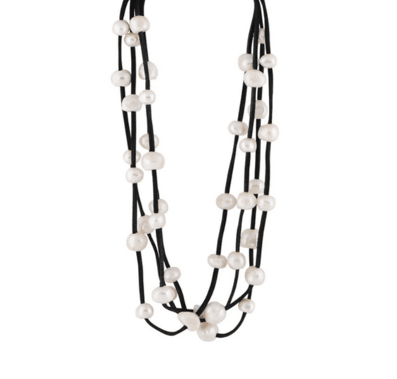 Multi-Strand Suede Freshwater Pearl Necklace Short