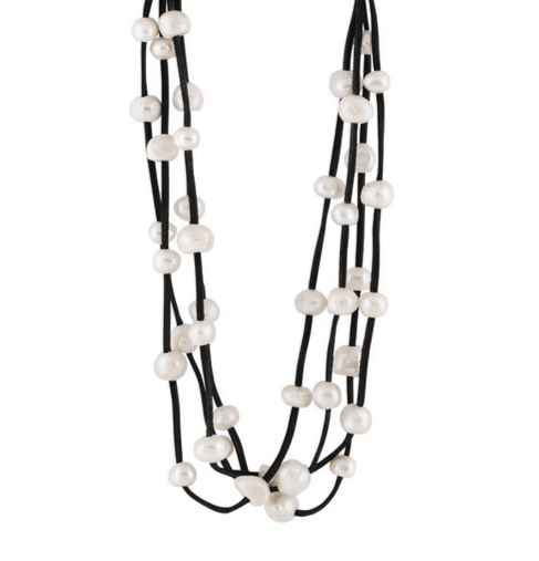 Multi-Strand Suede Freshwater Pearl Necklace Long