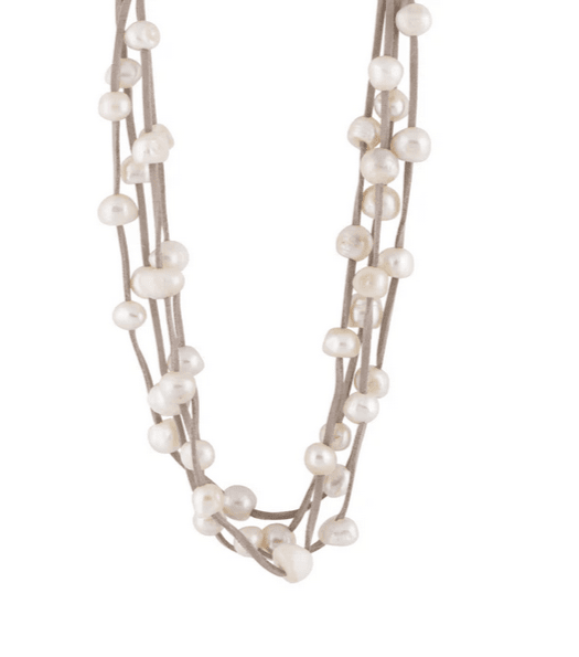 Multi-Strand Suede Freshwater Pearl Necklace Short