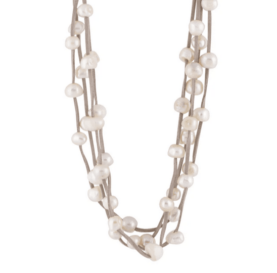 Multi-Strand Suede Freshwater Pearl Necklace Long