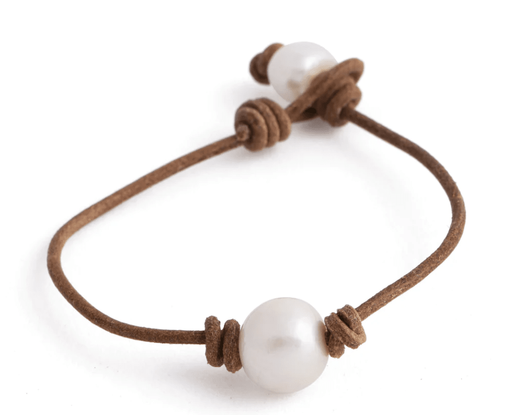 Diane Y. Tigris Pearl Leather Bracelet