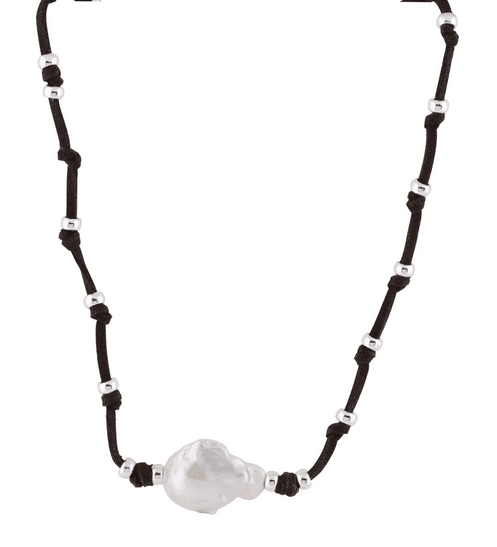 Hand-Knotted Suede and Freshwater Pearl Baroque Necklace
