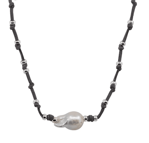 Hand-Knotted Suede and Freshwater Pearl Baroque Necklace